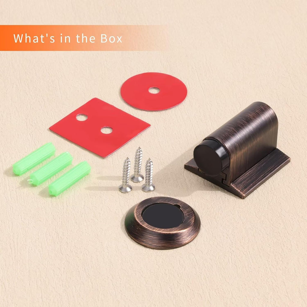 Bak Bo Magnetic Door Stoppers 2 Pack Bottom of Door Holder Keep Door Open No Drilling Magnet Floor Door Stop with Screws and Adhesive Oil Rubbed Bronze DS268ORB-2