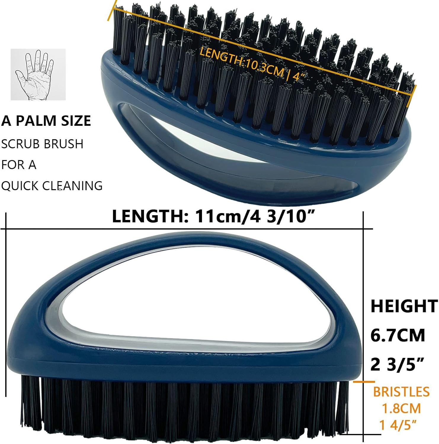 Small Scrub Brush with Nylon Bristles - Heavy Duty Cleaning Brush for Bathroom, Kitchen, Grout, Tiles - Non-Slip Teardrop Handle & Hangable Design - Deep Blue