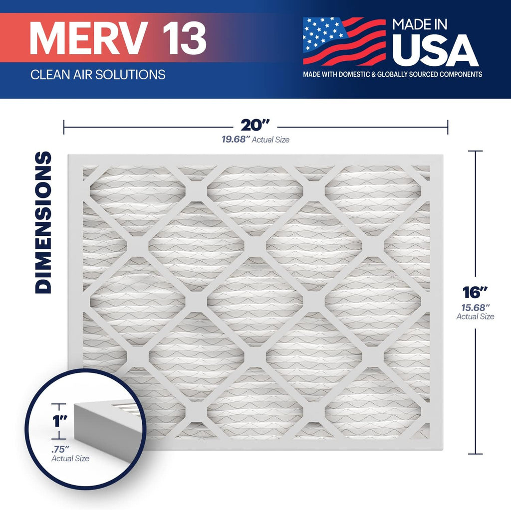 BNX TruFilter 16x20x1 Air Filter MERV 13 (4-Pack) - MADE IN USA - Electrostatic Pleated Air Conditioner HVAC AC Furnace Filters for Allergies, Pollen, Mold, Bacteria, Smoke, Allergen, MPR 1900 FPR 10