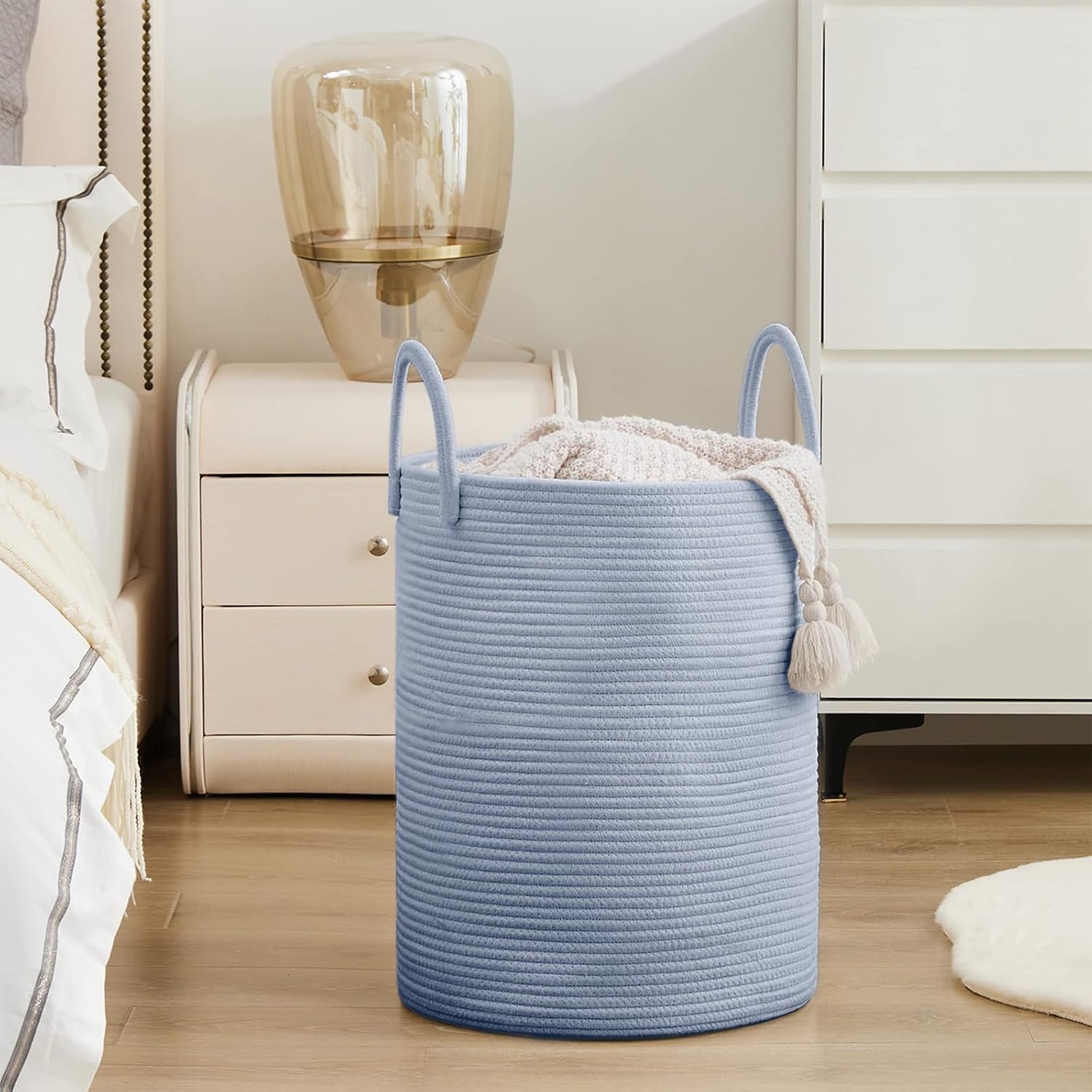 YOUDENOVA Laundry Hamper Basket, Woven 58L Tall Laundry Basket for Blanket Organizer- Nursery Hamper for Bedroom And Bathroom Storage