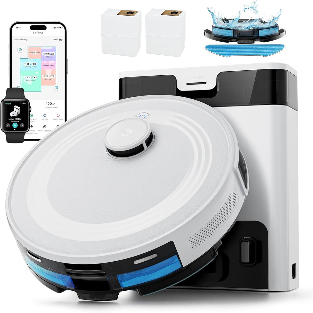 Lefant LiDAR Robot Vacuum and Mop, 45-Day Self-Emptying, 190° PSD Obstacle Avoidance, Customized Cleaning, Multi-Floor Mapping, 5500Pa Strong Suction, 140 Min Runtime, WiFi/Alexa/APP/iWatch, M2 Pro