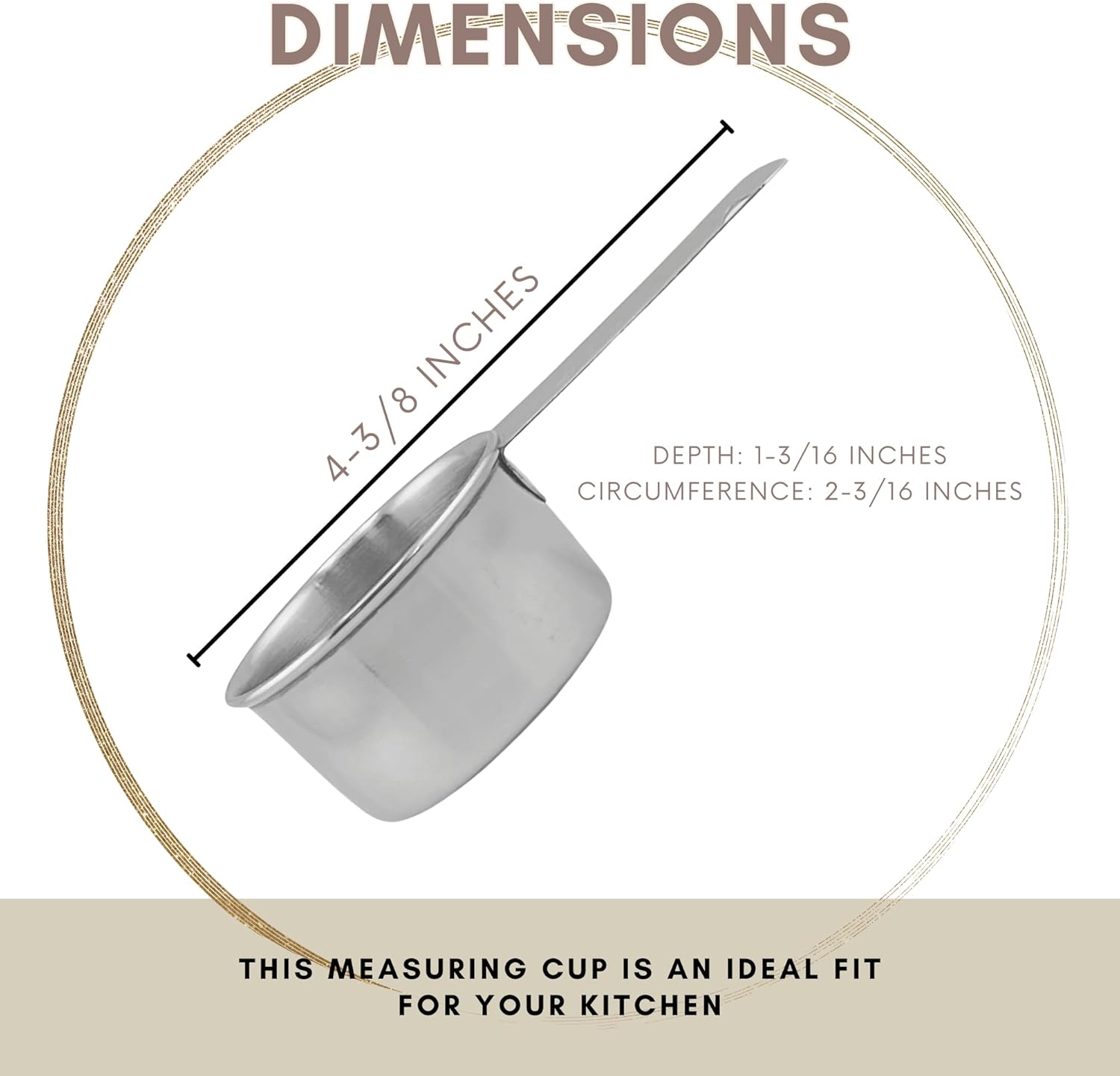 1/4 Cup Stainless Steel Measuring Cup | Sturdy Metal 60 ml | 60 cc | 2 oz | Single Cup for Wet and Dry Ingredients | Great for use as 1/4 Cup Dog Food Scoop - 1 PK