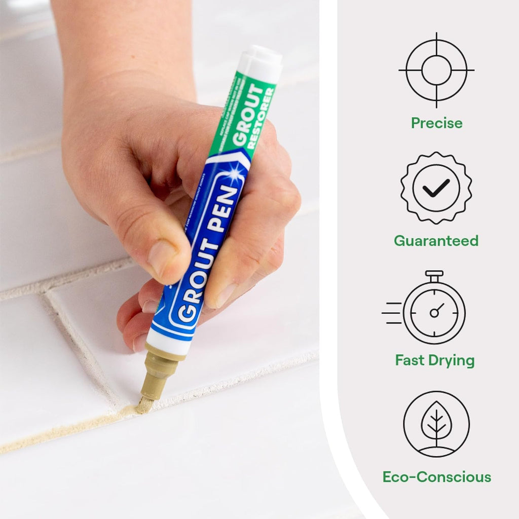Grout Pen Beige Tile Paint Marker: Waterproof Grout Paint, Tile Grout Colorant and Sealer Pen - Narrow 5mm, 2 Pack with Extra Tips (7mL) - Beige