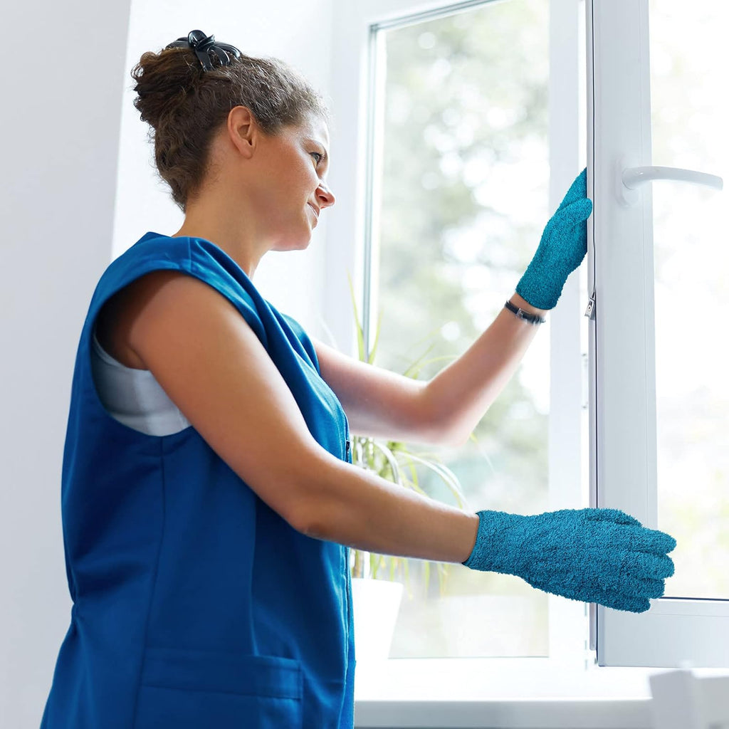 Bencailor 4 Pairs Microfiber Dusting Gloves Washable Reusable Cleaning Gloves Mittens for Plants House Cleaning Car Blinds