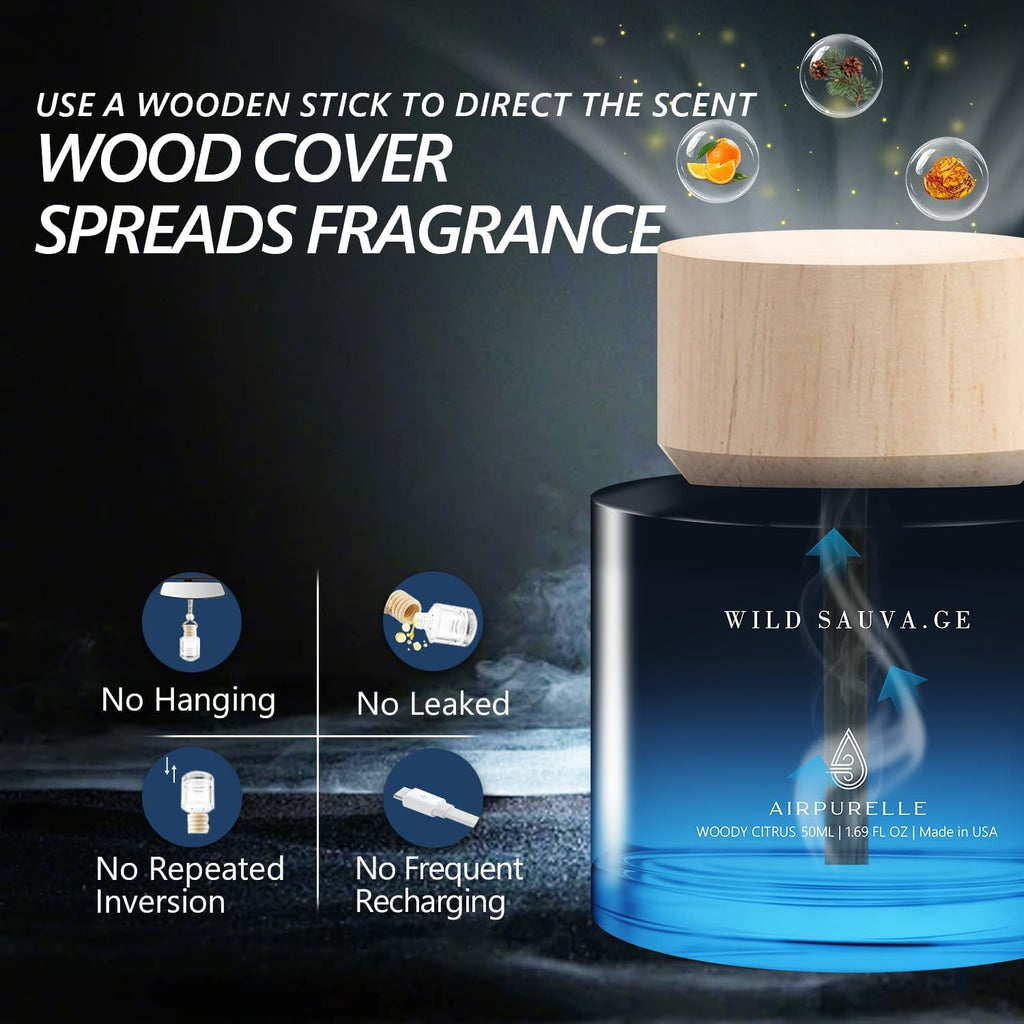 Car Air Freshener for Men & Women – Long-Lasting Woody Citrus Essential Oil Diffuser for Car Cup Holder – 50ML (1.7 FL OZ) Car Scent Diffuser, Inspired by Perfume – Made in USA