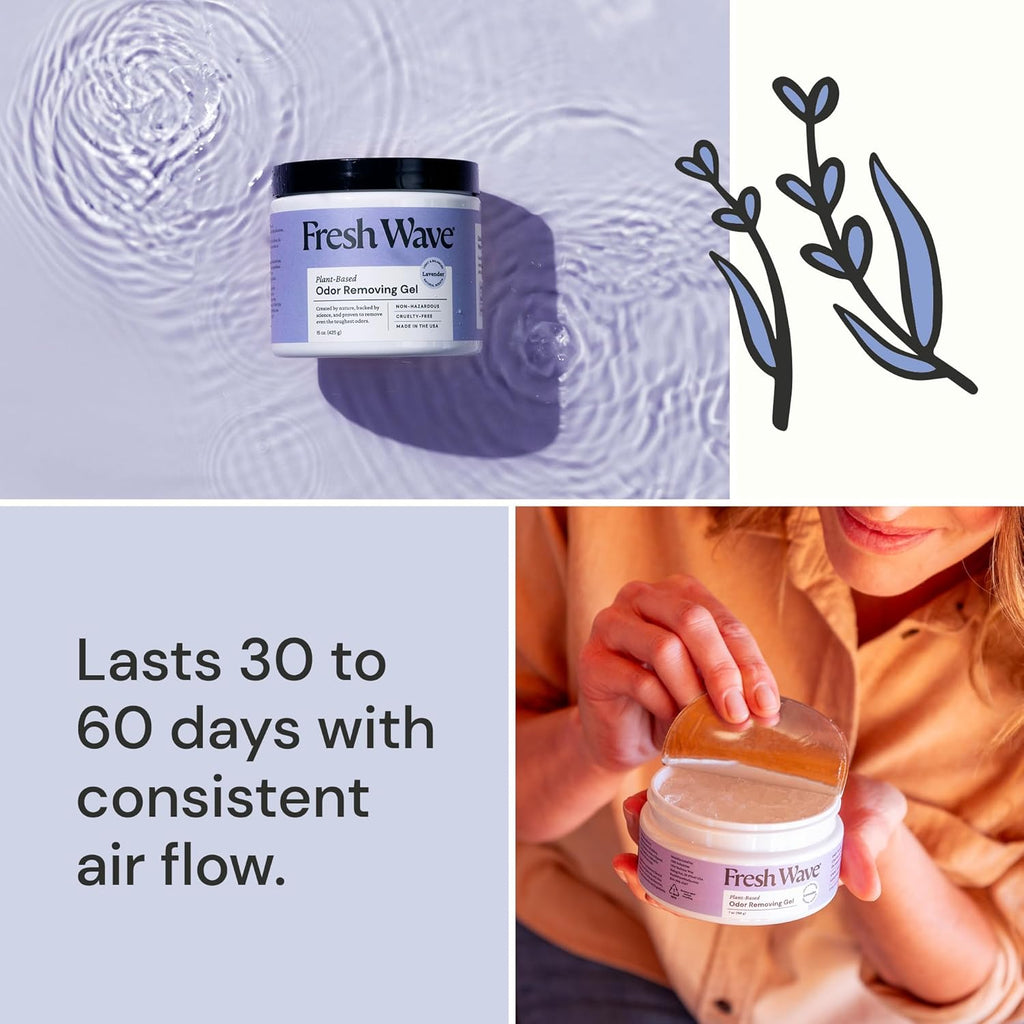 Fresh Wave Lavender Odor Removing Gel, 15 oz. & 7 oz.| Safer Odor Absorbers for Home | Natural Plant-Based Odor Eliminator | Every 7 oz. lasts 30-60 Days | For Cooking, Smoke, Trash & Pets
