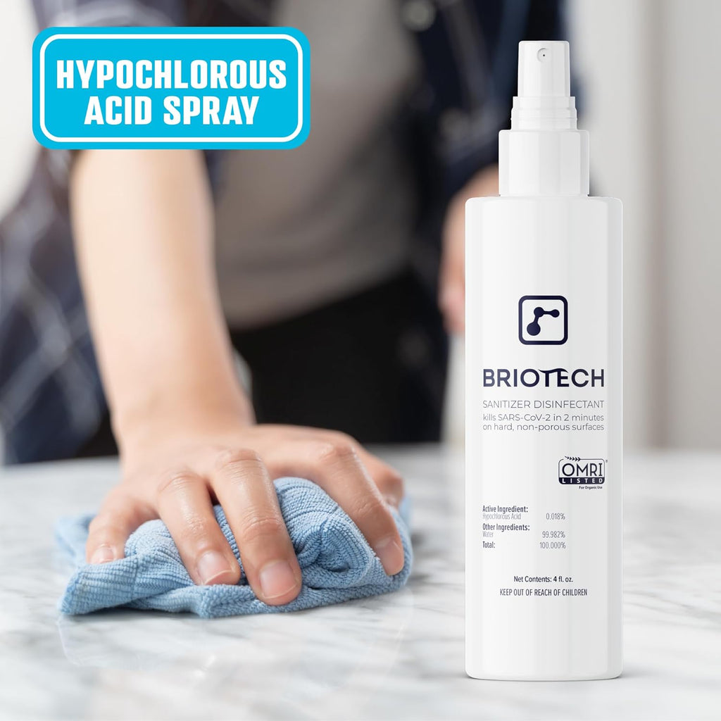 BRIOTECH Sanitizer Disinfectant Hypochlorous Spray, Kill 99.99% of Viruses & Bacteria, Control Mold, Eliminate Odor, Gentle for Nurseries, Food Contact Surface Sanitizer, 2 fl oz Travel Size (2 Pack)