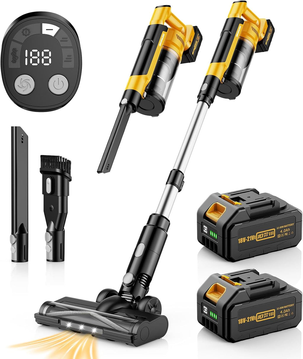 8000mAh Cordless Vacuum with Extra Battery, 700W Brushless Vacuum Cleaners for Home, 6 in 1 Electric Stick Vacuum withwith Hepa Filter, Best Cordless Vacuum for Pet Hair /Carpet Hardwood Floor/Dorm