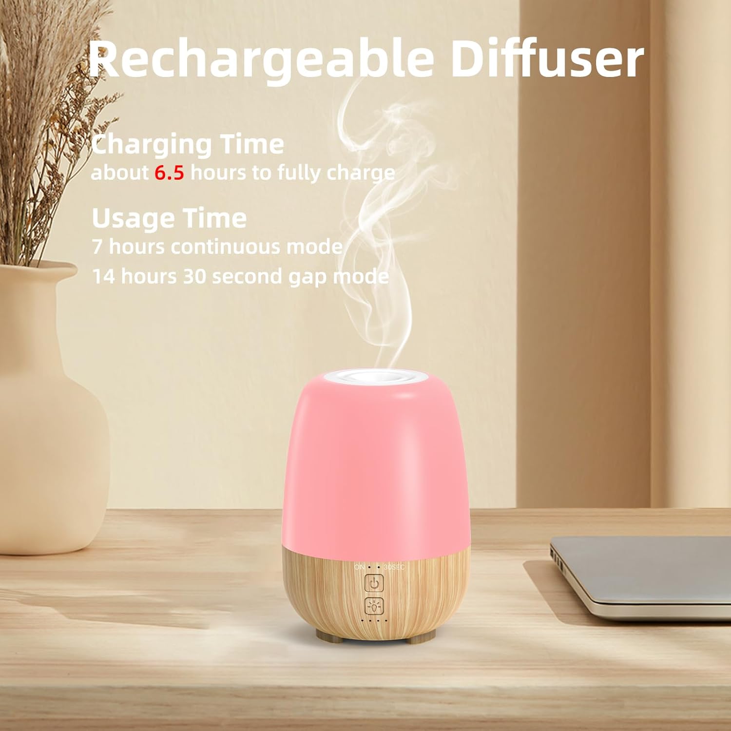 150ML Cordless Essential Oil Diffuser, Built-in 6000mAH Rechargeable Battery, 7-Hour Runtime, 7 LED Color Changing Lights, Portable Aromatherapy Diffuser for Home,Office,Outdoor