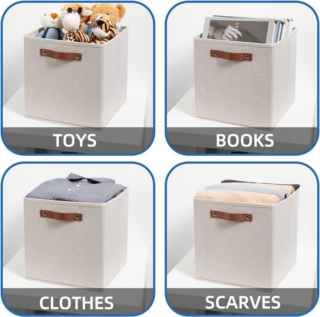 Temary Cube Storage Bins 12 Inch Storage Cubes 4PCs Fabric Organizer Bins Boxes with Handles, Sturdy Collapsible Closet Storage Organizer for Shelf, Bedroom, Cabinet (Beige, 12 x 12 x 12)