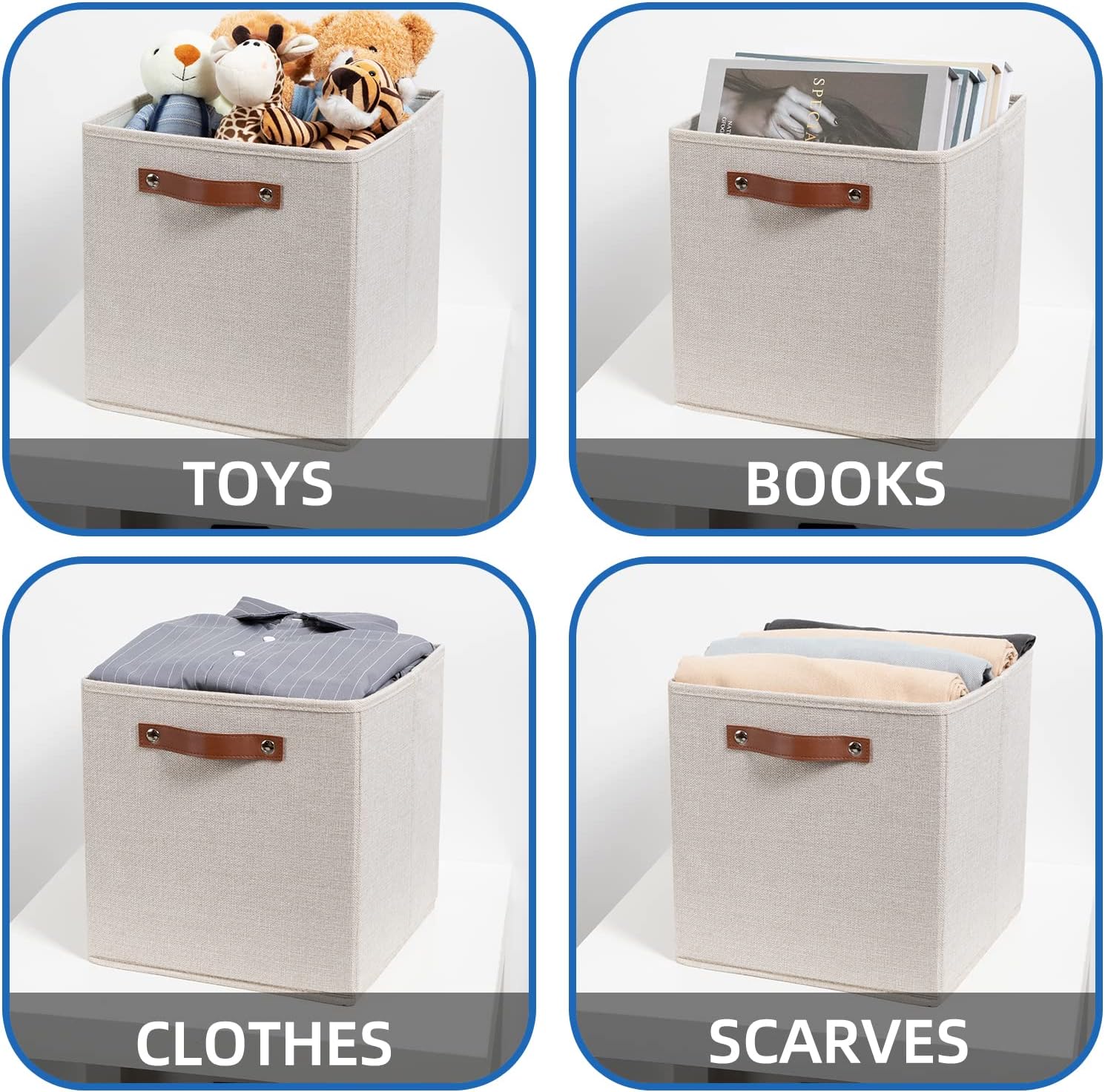 Temary Cube Storage Bins 12 Inch Storage Cubes 4PCs Fabric Organizer Bins Boxes with Handles, Sturdy Collapsible Closet Storage Organizer for Shelf, Bedroom, Cabinet (Beige, 12 x 12 x 12)