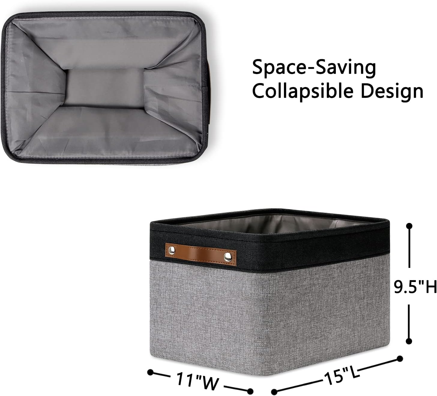 DULLEMELO Canvas Storage Bin with Handles, Fabric Bins for Shelves, Bedroom, Office,Nursery,Fabric Storage Baskets for Toys, Clothes,Gift(Black&Grey,15"x11"x9.5",4-Pack)