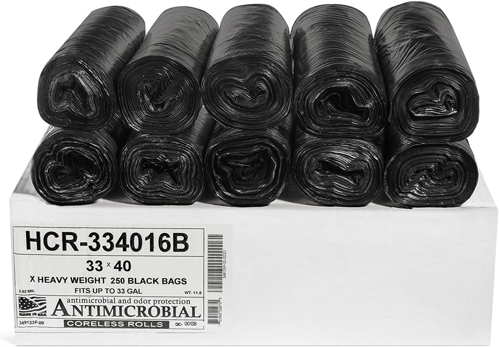 Aluf Plastics 33 Gallon Black Trash Bags (250 Count) - 33" x 40" - 16 Micron Equivalent High Density Value Garbage Bags for Bathroom, Office,Municipal(1 Pallet of 70 Cases, 17500 Bags Total)