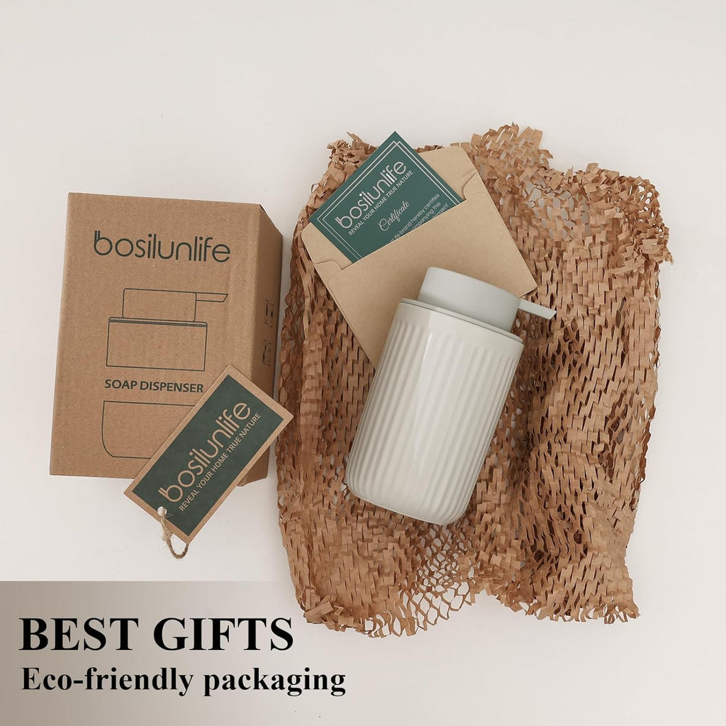 BosilunLife Dish Hand Soap Dispenser - Liquid Pump Soap Dispenser for Bathroom Decro 12oz Ceramic Kitchen Dish Dispenser with Rust-Proof Liquid Pump Modern Refillable Lotion Bottles