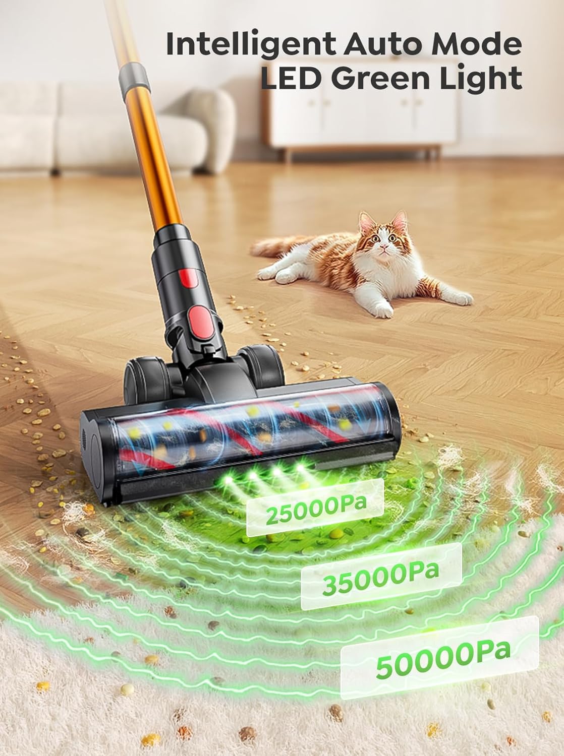 Cordless Vacuum Cleaner, Upgraded 600W 50Kpa 65Mins Vacuum Cleaners for Home, LED Touch Screen Stick Vacuum with Rechargeable Wall Mount & 3.3Ft Extendable Hose for Carpets/Pet Hair/All Floor