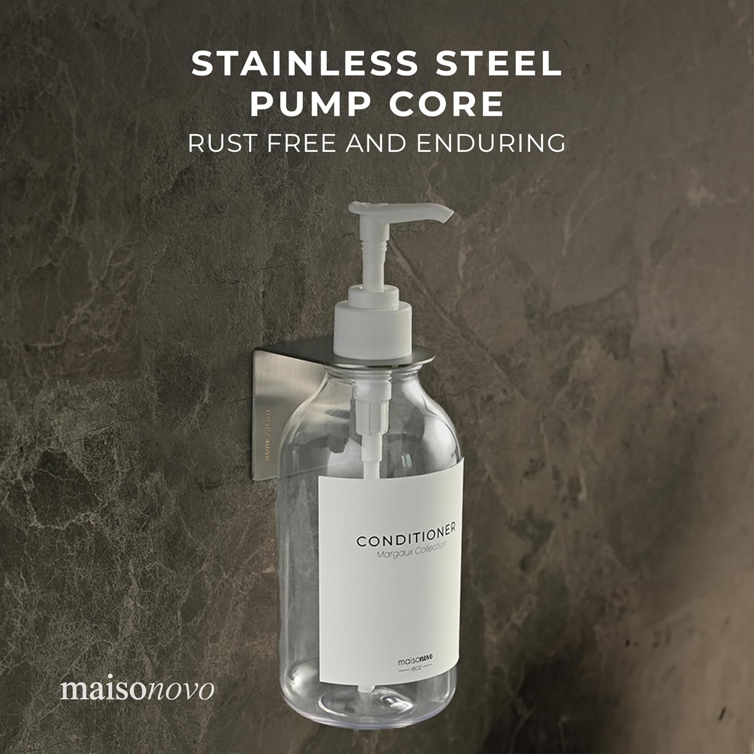 MaisoNovo Shampoo and Conditioner Dispenser - Shower Soap Dispenser Wall Mounted - 16.9 fl oz Set of 1 Clear Plastic Bottles White Pump - 1 Chamber No Drill