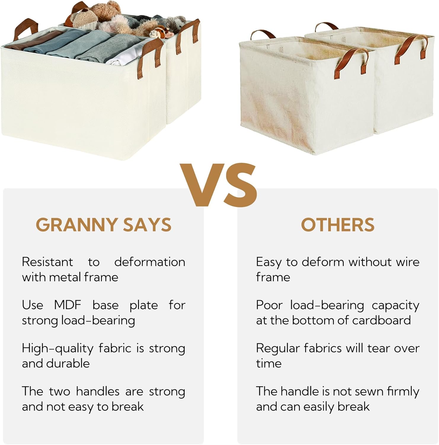 GRANNY SAYS Storage Baskets for Shelves, Closet Organizer Bins, Clothes Storage Bins with Metal Frame, Extra Large Baskets for Organizing and Storage, Collapsible, Ivory, 2-Pack