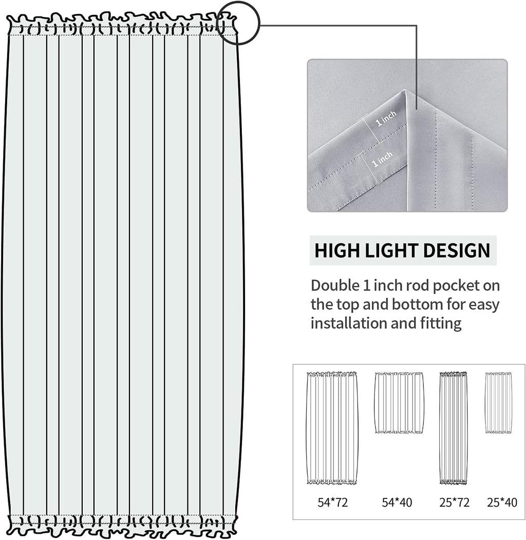 DWCN French Door Curtains – Rod Pocket Thermal Blackout Curtain for Doors with Glass Window, Kitchen and Patio Doors for Privacy, 54 X 72 Inches Long, 1 Curtain Panel with Tieback，Silver Grey