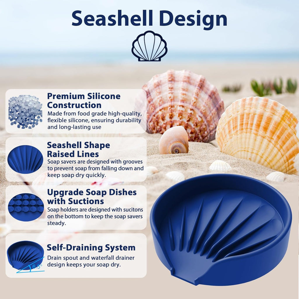 Self Draining Soap Dish, Silicone Suction Cup Soap Holder Tray Savers Container Sponge Holder for Bar Bathroom Shower Kitchen Sink, Can Extend Soap Life (2, Royal Blue)