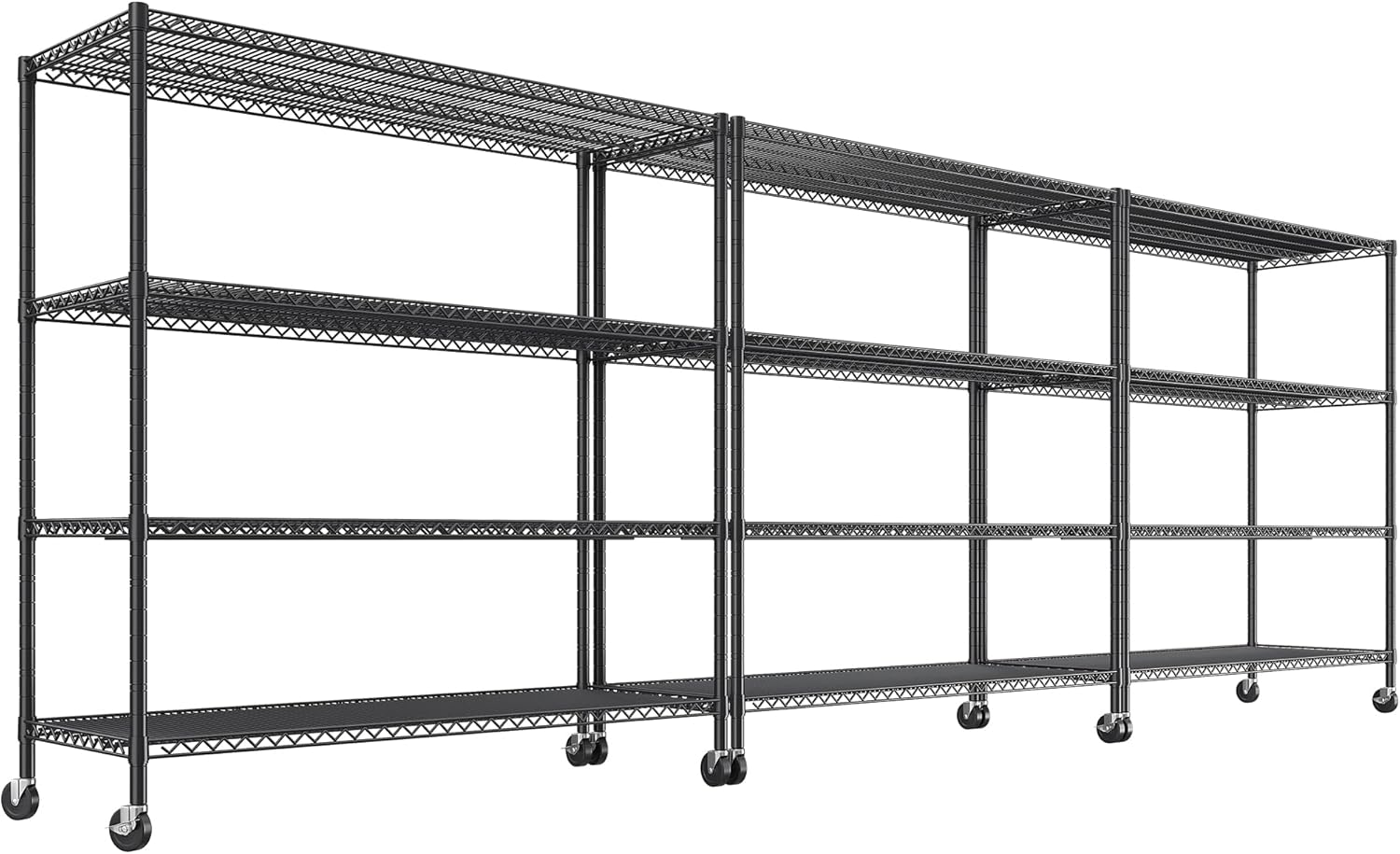 REIBII 55.5''W Storage Shelves 2500LBS Wire Shelving Unit with Wheels Heavy Duty Metal Shelves for Storage Adjustable Garage Storage Rack Pantry Shelf Kitchen Shelving, 75.6" H X 55.5''W X 24" D, 3PCS