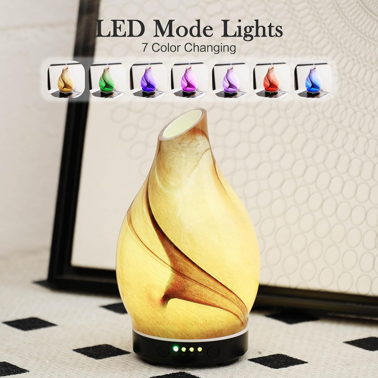 Porseme 150ml Essential Oil Diffuser Glass Color Changing Aroma Air Diffusers Aromatherapy Ultrasonic Cool Mist Humidifier 6 Running Hours Waterless Auto-Off for Sleeping Yoga Office Spa (mini Desert)