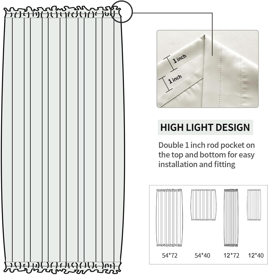 DWCN French Door Curtains – Rod Pocket Thermal Blackout Curtain for Doors with Glass Window, Kitchen and Patio Doors for Privacy, 54 X 72 Inches Long, 1 Curtain Panel with Tieback, Ivory