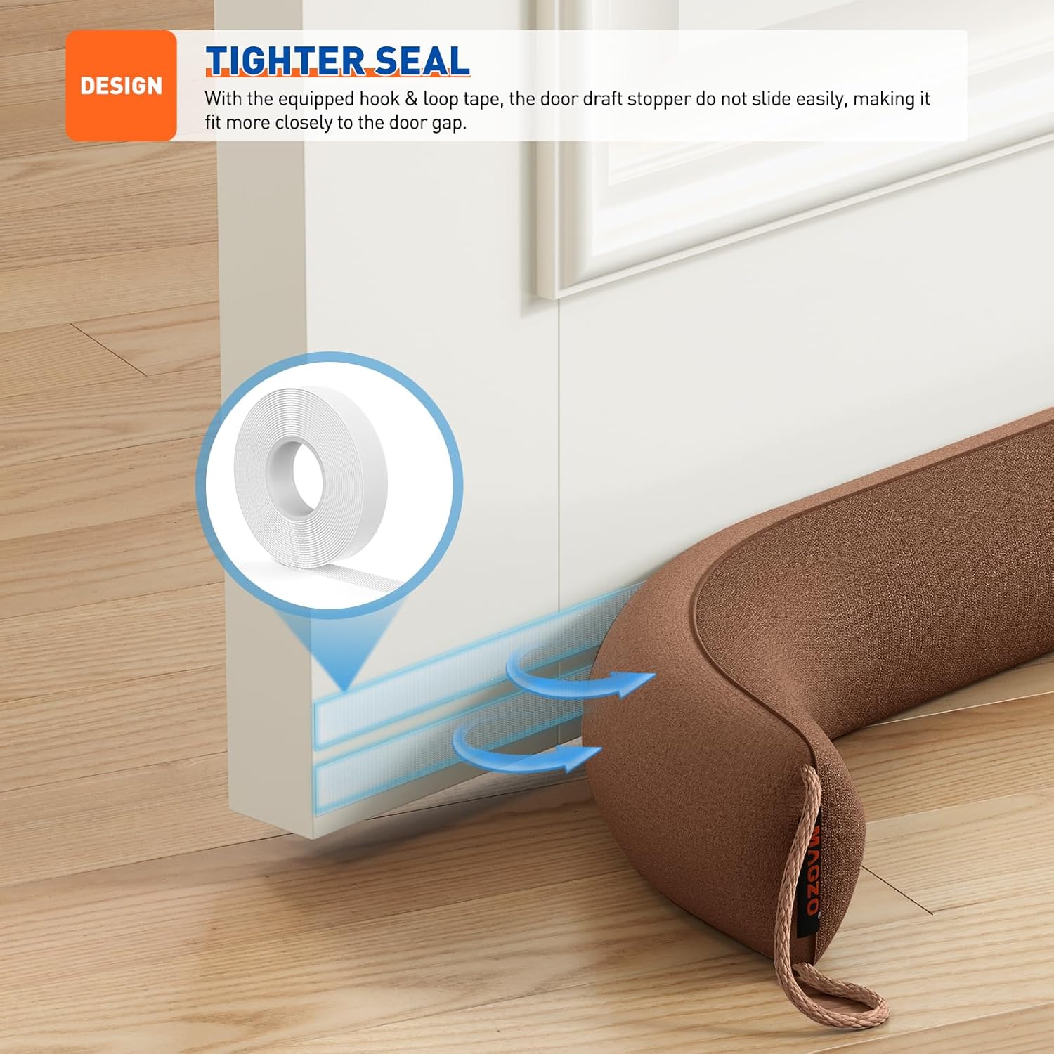 MAGZO Door Draft Stopper, 32 Inch Under Door Draft Blocker Noise Stopper, Weighted Wind Blocker Draft Guard for Bottom of Door, Brown