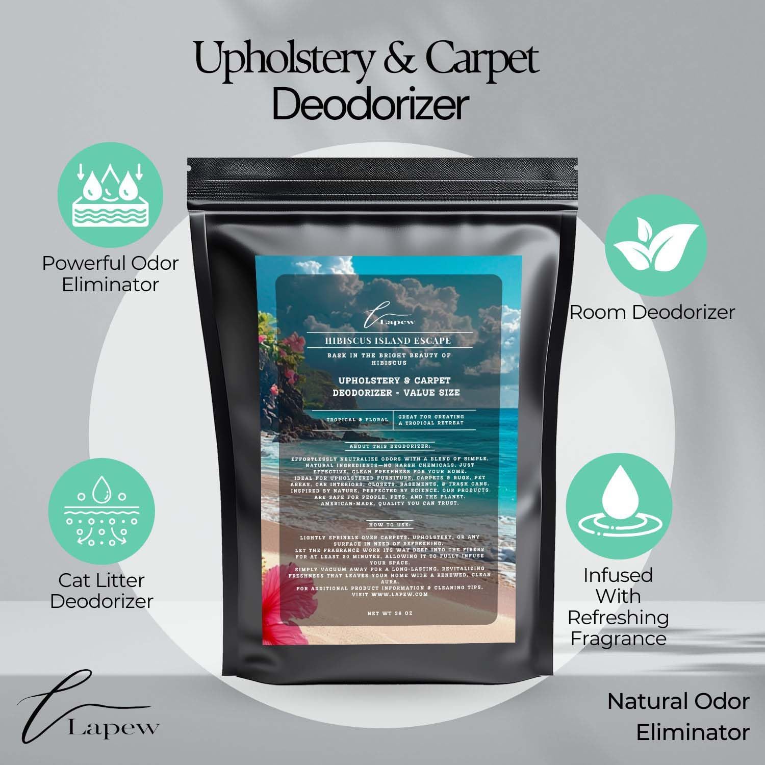 Hibiscus Island Escape Carpet Freshener Powder Refill 36 oz | Powerful Odor Eliminator for Home | Upholstery Deodorizer | Carpet Deodorizer | Pet Urine | Cat Litter Box