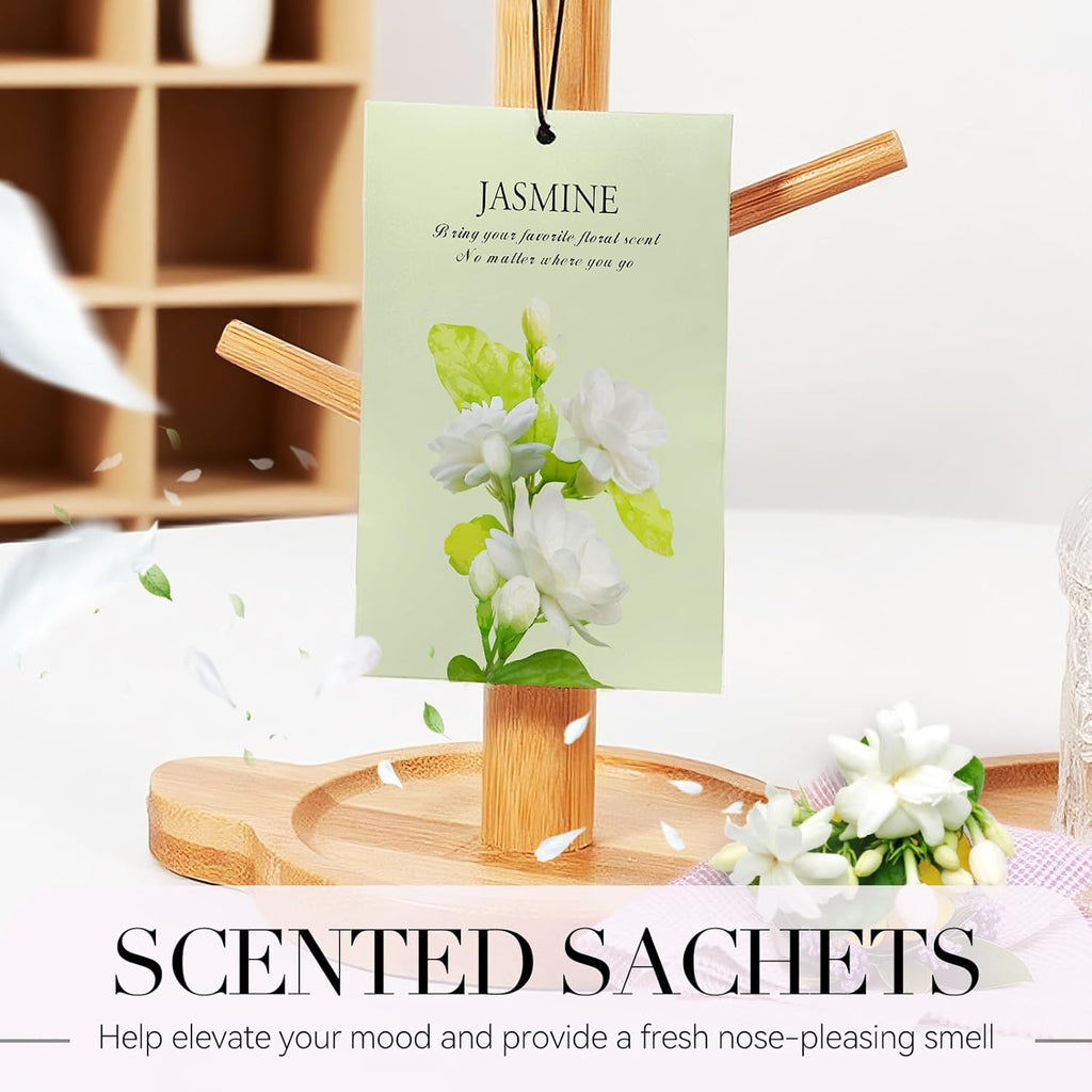 Jasmine Scented Sachet Bags - 12 Pack Closet Freshener Odor Eliminator, Long Lasting Home Fragrance for Drawers, Wardrobes & Cars, House Smell Good Products, Air Freshener for Closet