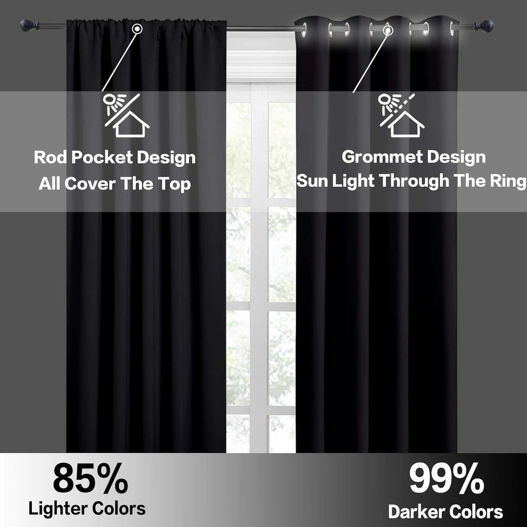 RYB HOME Black Blackout Curtains for Bedroom Living Room- Rod Pocket Energy Efficient Privacy Protect Blackout Window Curtains & Drapes Panels 72 inches Long for Office, 42 Wide x 72 Long, 2 Pieces