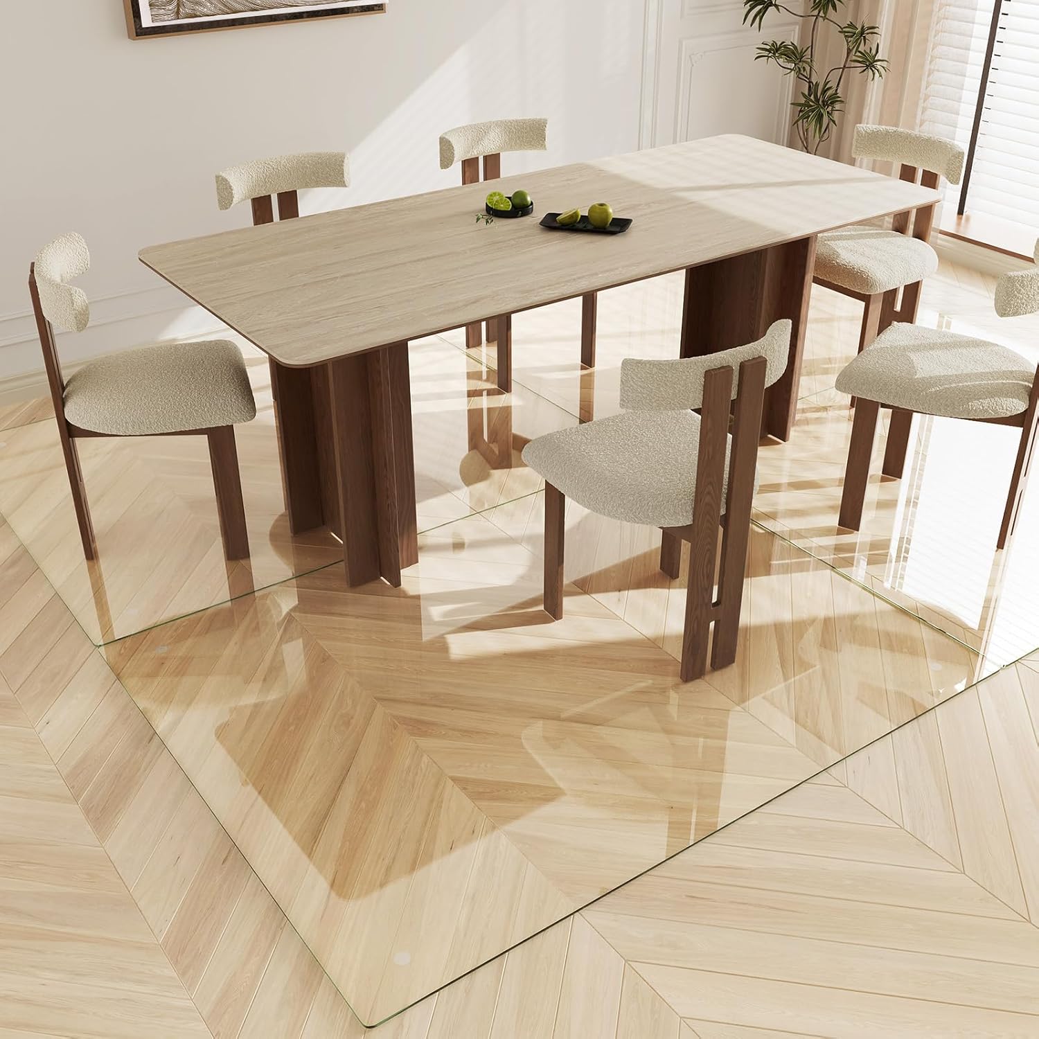 Koonmi Tempered Glass Chair Mat 51"x63" - Premium Office Chair Mat for Hardwood Floors & Low-Pile Carpet with 4 Non-Slip Pads - Thick Scratch-Resistant Surface