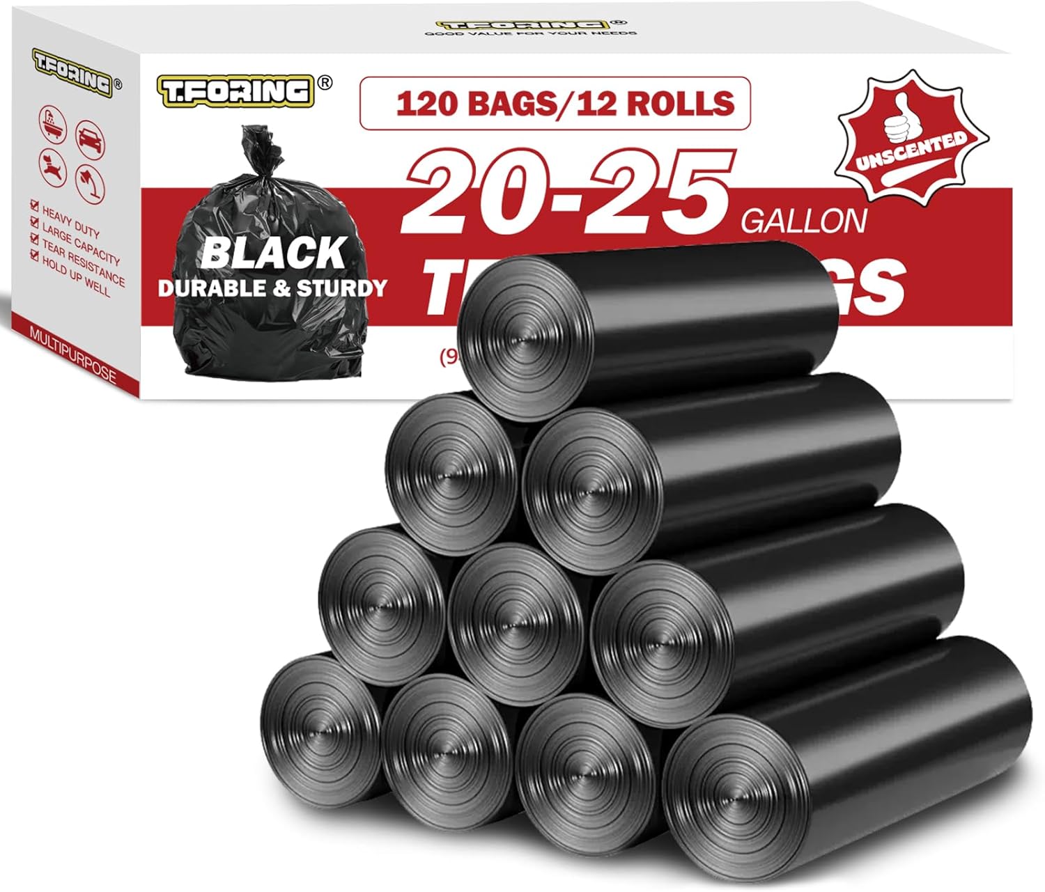 Black Trash Bags 20-25 Gallon 120 Count - 30" x 33" Large Kitchen Garbage Bags, 20+ Gallon Trash Can Liners Unscented, Multipurpose for Home, Office, Daily Household Use