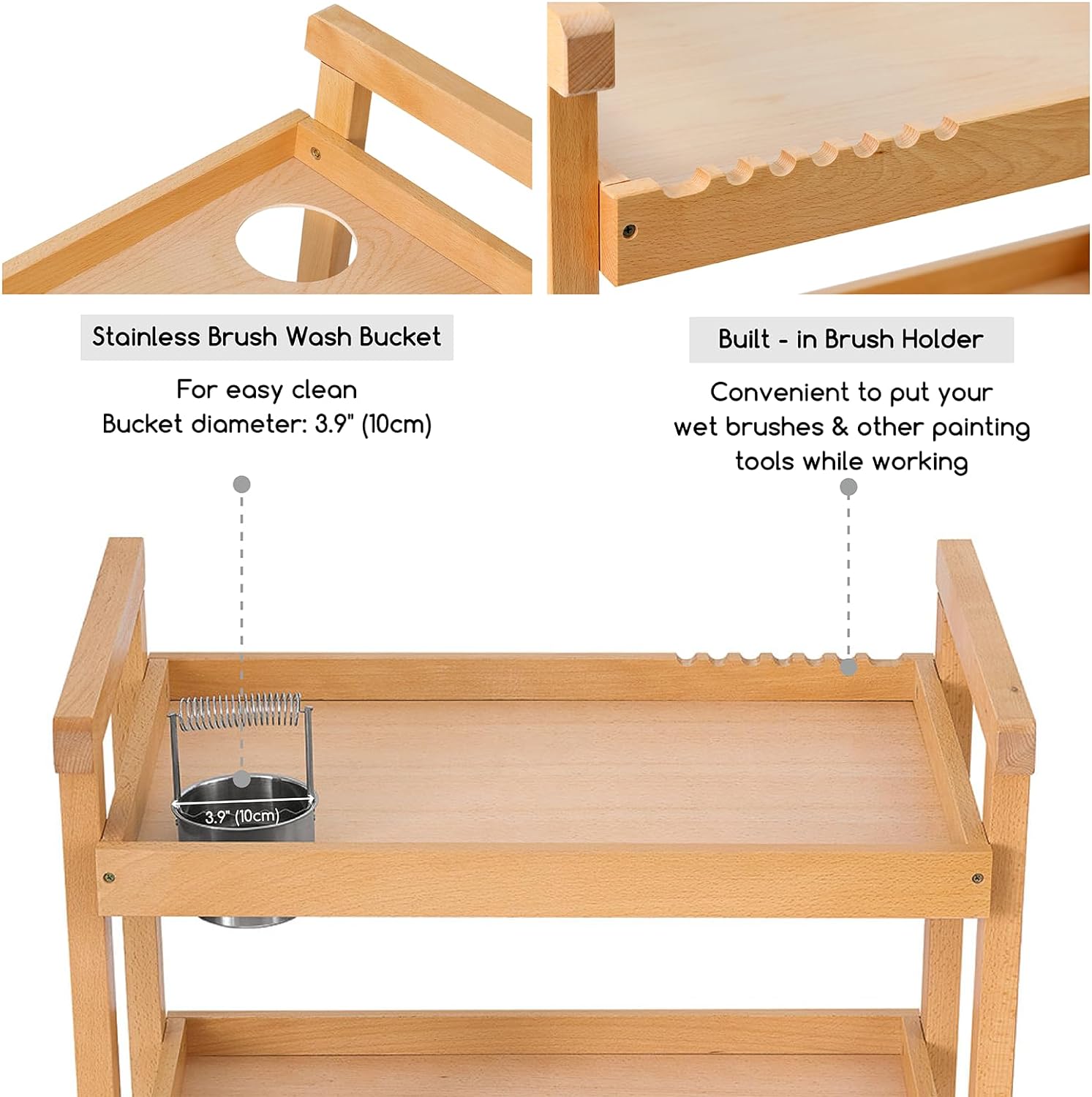 MEEDEN Art Cart Storage Organizer, 3-Tier Rolling Utility Studio Taboret with Caster Wheels, Multifunctional Storage Trolley Shelving Unit on Wheels, Solid Beechwood Art Supplies Studio Cart Classroom