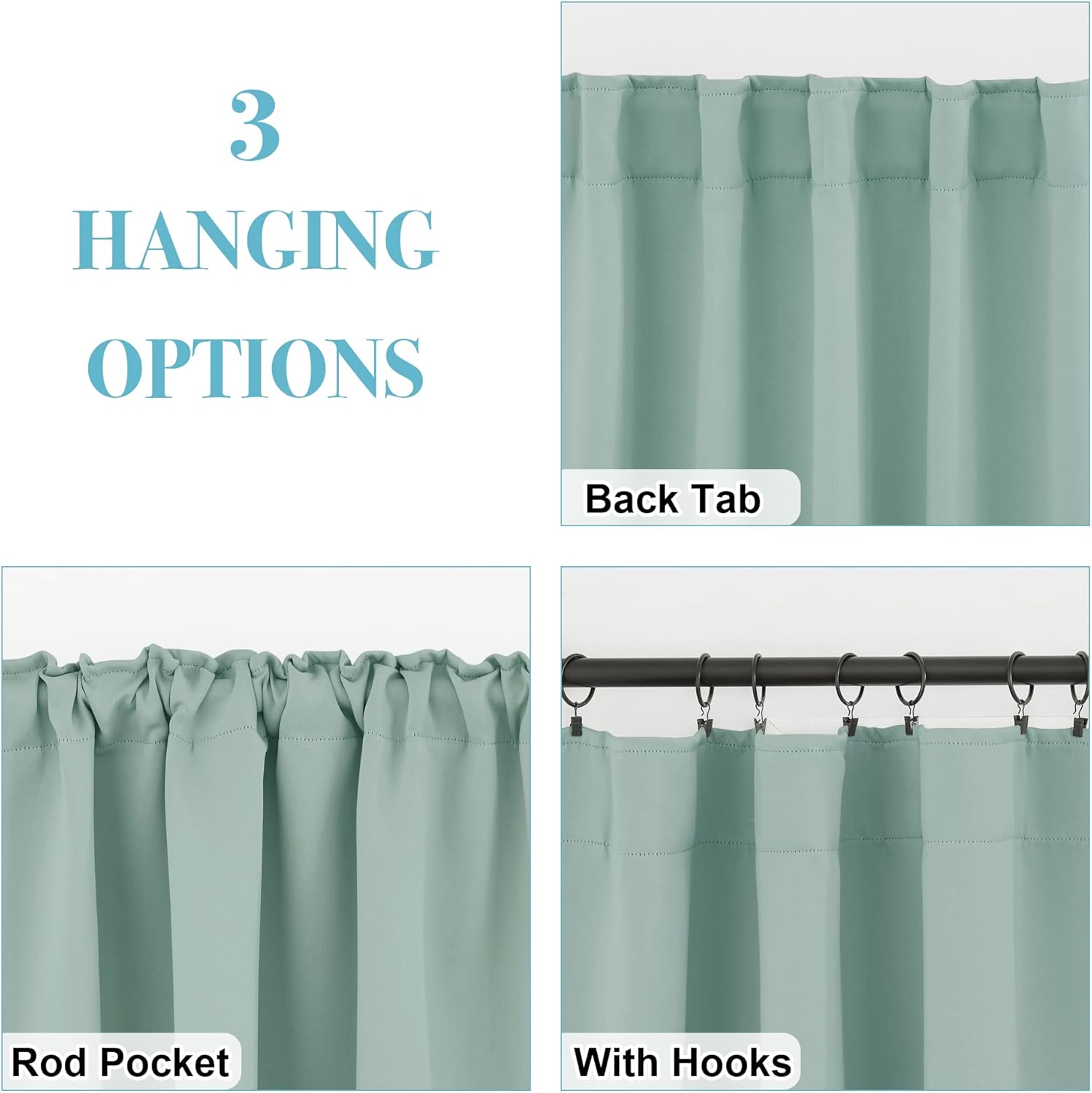 RYB HOME Kitchen Window Curtains - Blackout Privacy Half Window Curtains for Bedroom Bathroom Dining Living Room Cafe Office Short Tiers Drapes, W 34 x L 36 inches, 2 Panels, Aqua