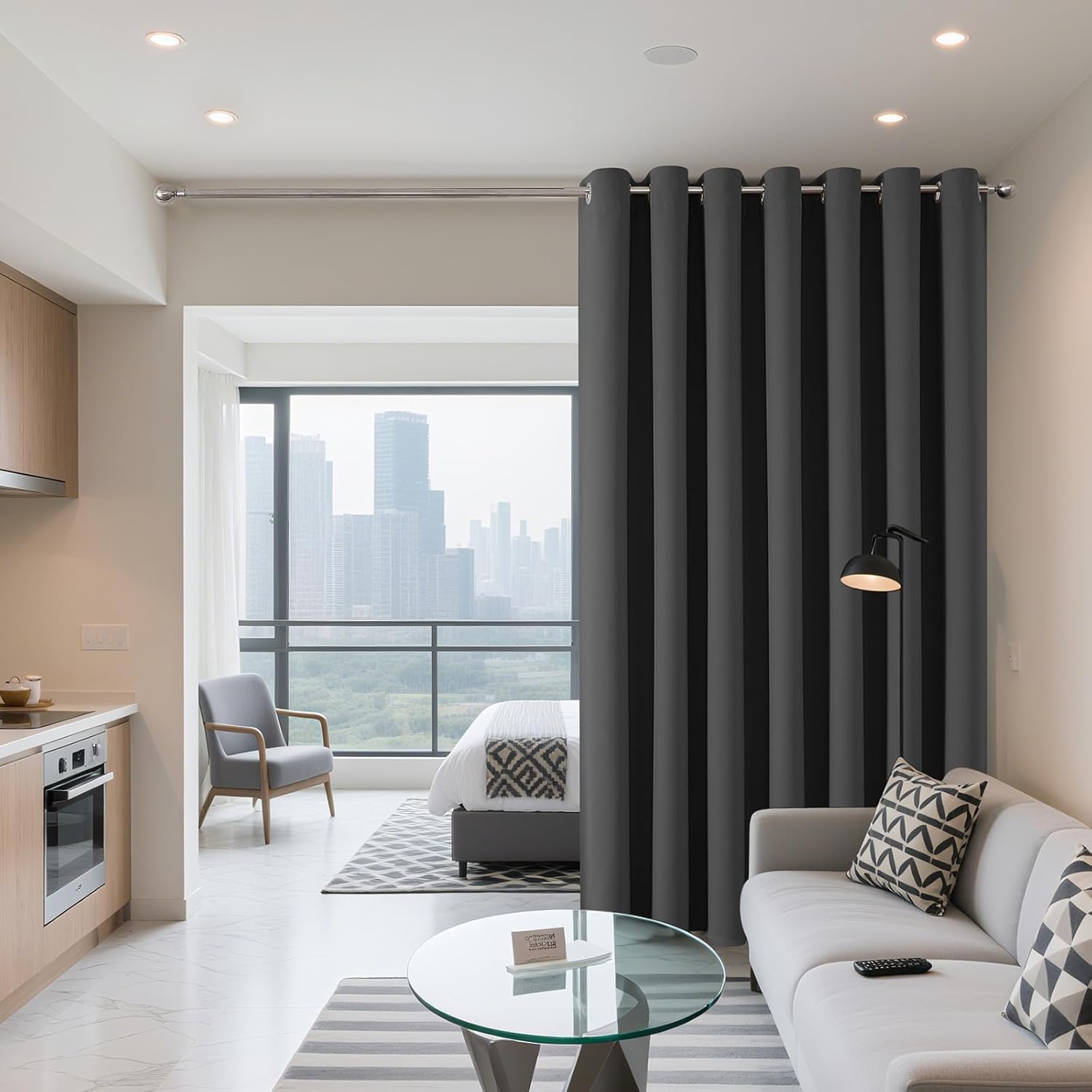 Joydeco Blackout Patio Sliding Door Curtains 108 Inches Long, Grommet Privacy Room Divider Curtains, Extra Wide Thermal Blackout Drapes for Bedroom Living Room (Grey, 70Wx108L, 1 Panel)