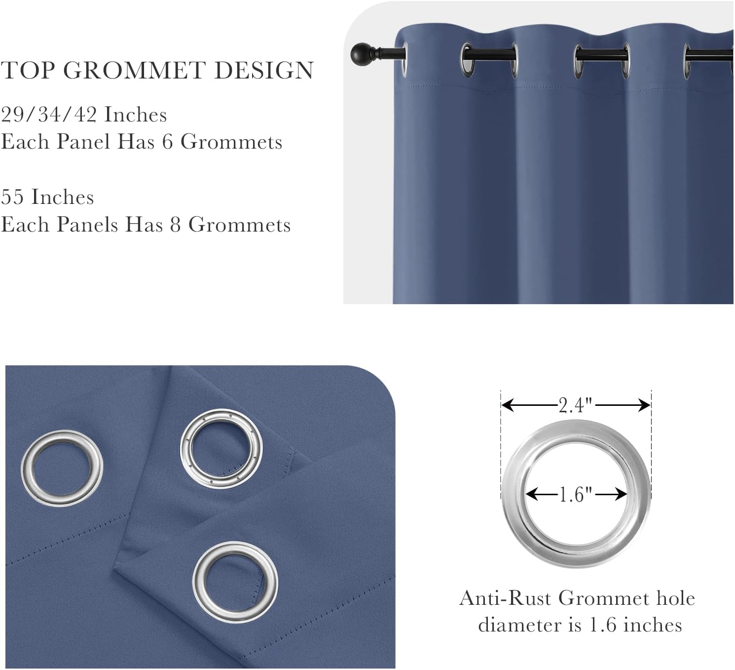 PONY DANCE Blackout Curtains for Bedroom 72 Inch Length 2 Panels Set, Privacy Thermal Insulated Room Darkening Grommet Drapes for Living Room Window, W34 x L72 Inch, Stone Blue