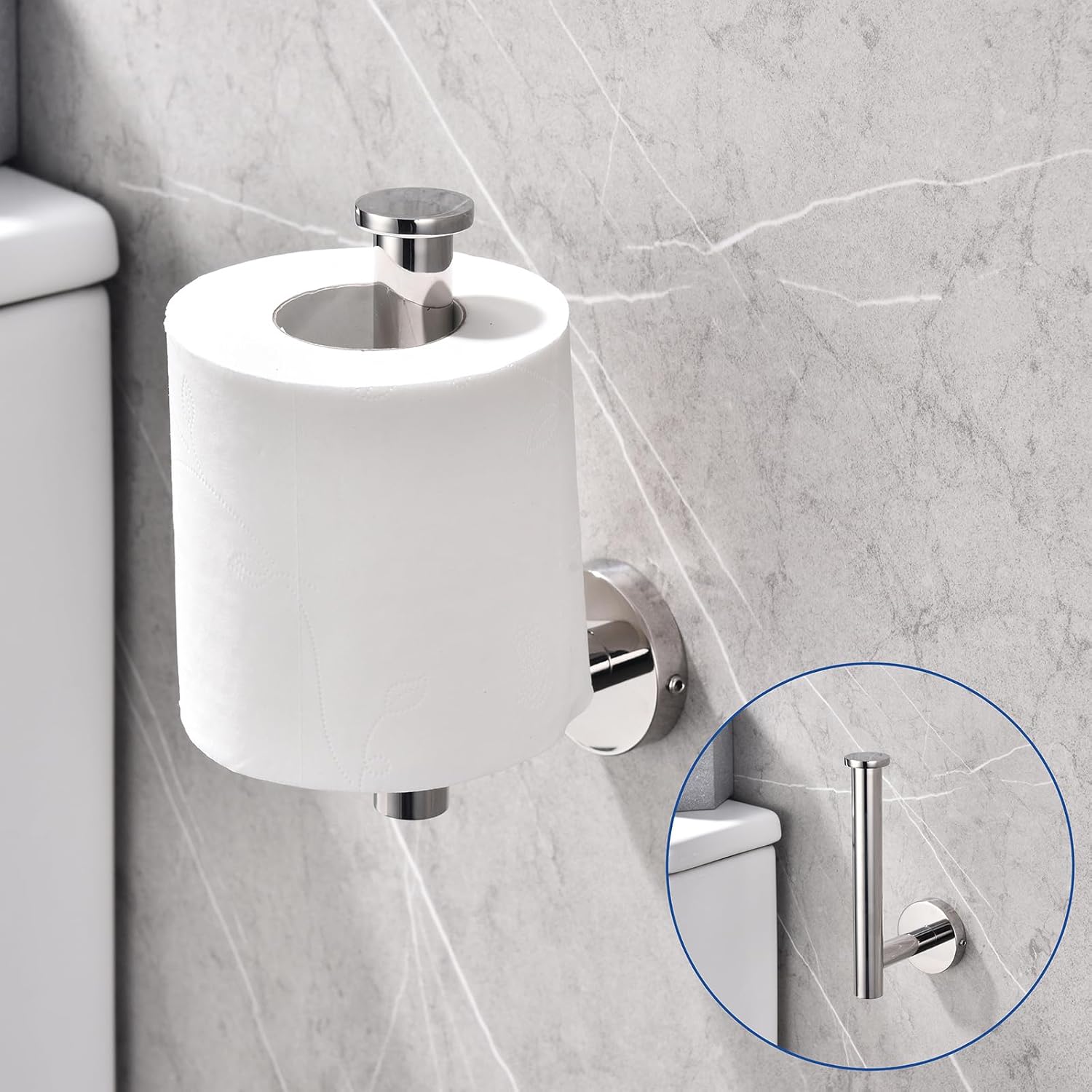 TASTOS Polished Chrome Toilet Paper Holder SUS304 Stainless Steel, Modern Round Tissue Roll Holders Wall Mount, Toilet Paper Roll Dispenser Bathroom 5 inch TP Holder for Kitchen Washroom