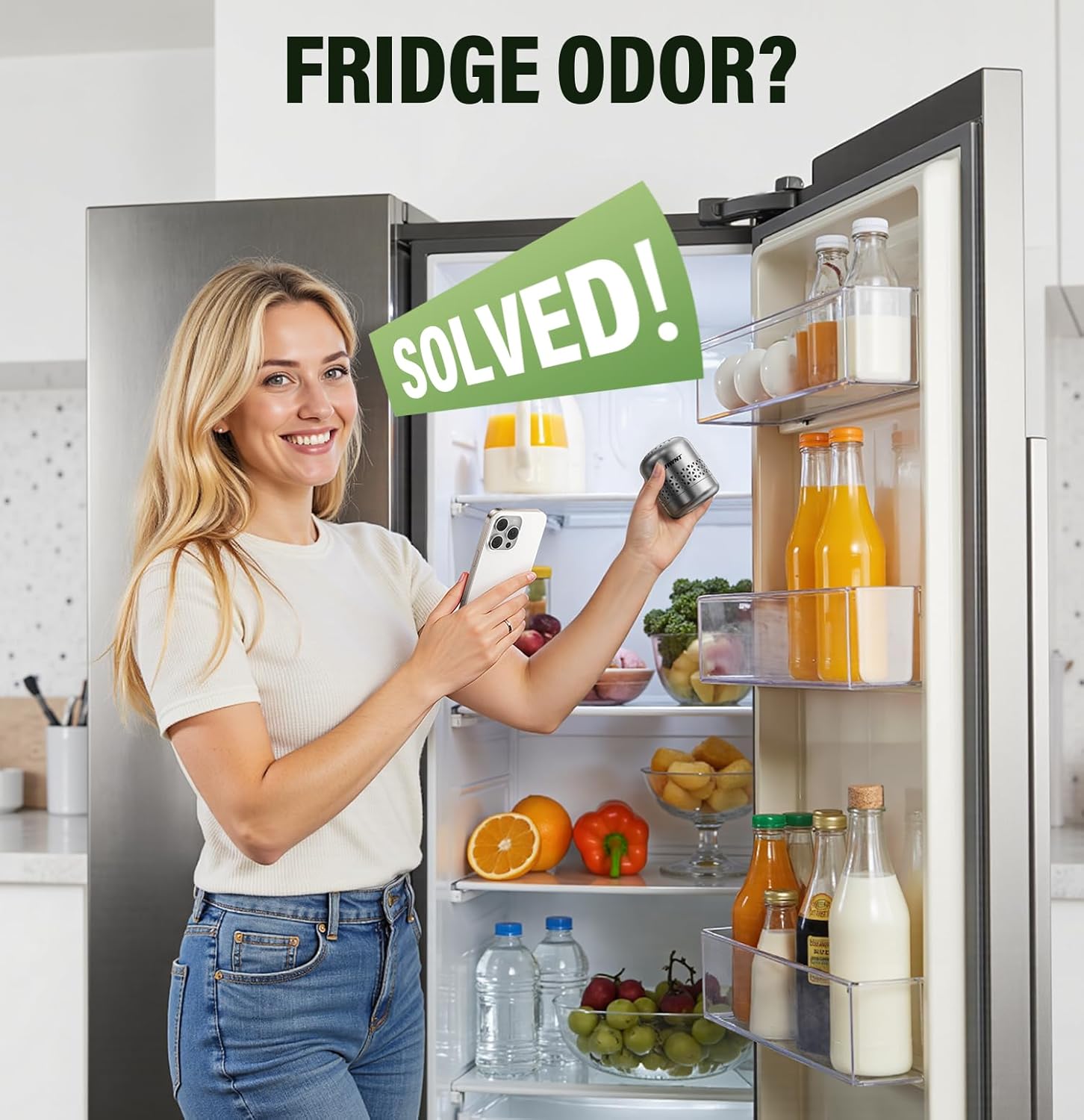 Fridge Deodorizer, 10-Year Odor Eliminator for Refrigerator, No Refills or Fragrance, More Effective Than Charcoal Air Purifiers-Space Grey