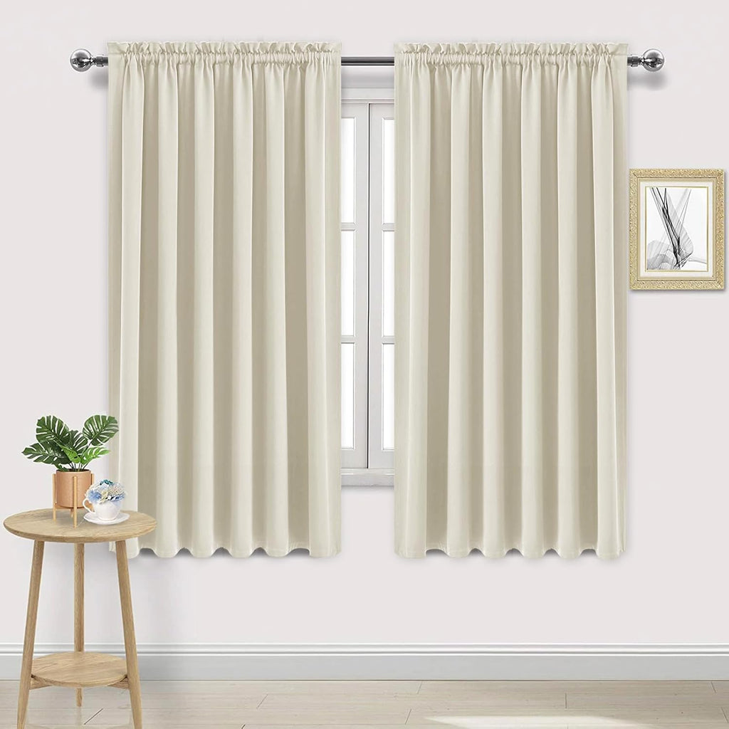 DWCN Blackout Curtains for Living Room Thermal Insulated, Energy Saving & Noise Reducing Bedroom Curtains, Light Beige, W 70x L 72 Inch, Set of 2 Rod Pocket Curtain Panels