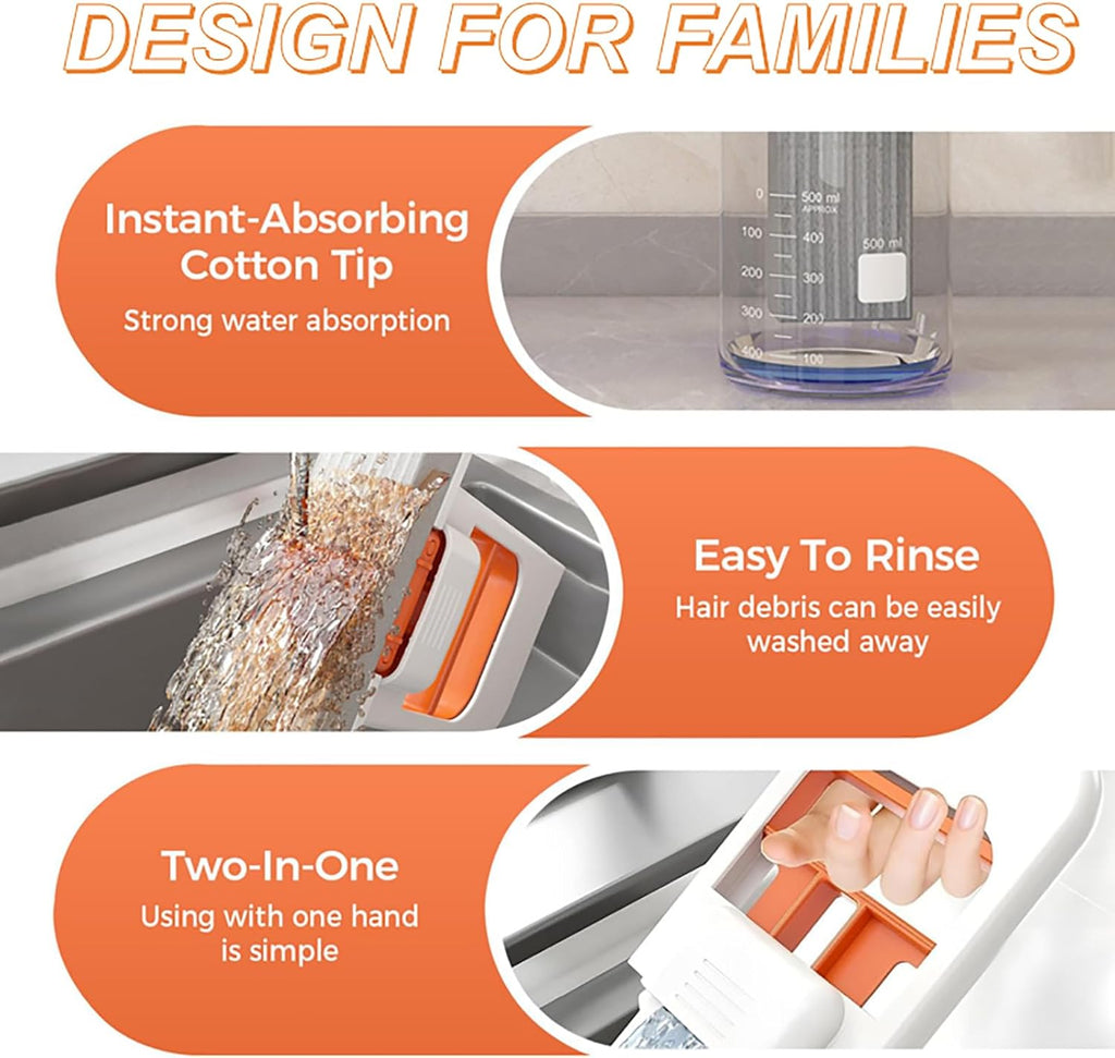 Mini Foldable Desktop Mop, Sponge Mop Wet and Dry Use Cleaning System, Self-Squeeze Small Mop for Bathroom Kitchen Desktop Glass Living Room Car (Orange, 2pcs)