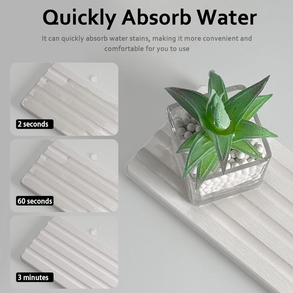 Set of 3 Diatomite Hand Soap Holder, Water Absorbing Stone Tray for Kitchen Countertop, Fast-Drying Bathroom Trays (1pcs 22 x 10cm + 2pcs 10 x 10cm White)