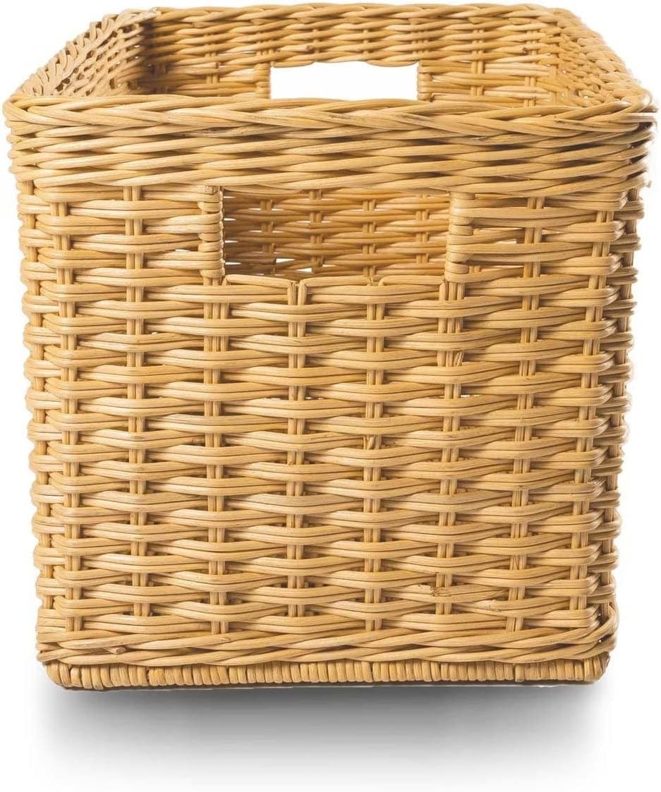 The Basket Lady Tall Rectangular Wicker Storage Basket, Large, 22.5 in L x 16 in W x 12.5 in H, Sandstone
