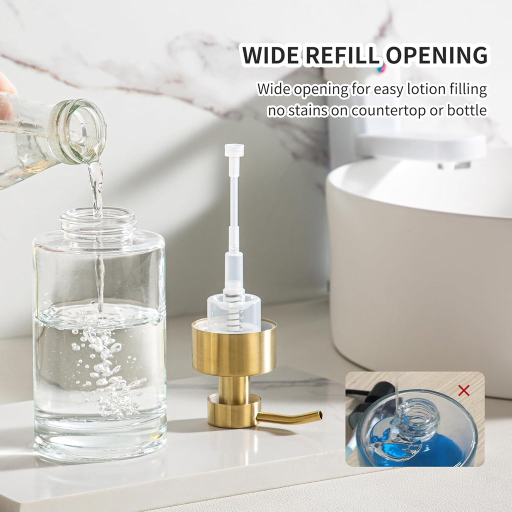 Enra Foam Soap Dispenser,12oz Thick Glass Bathroom Soap Dispenser with Stainless Steel Gold Pump for Bathroom Kitchen(Clear/Gold Poam Type)