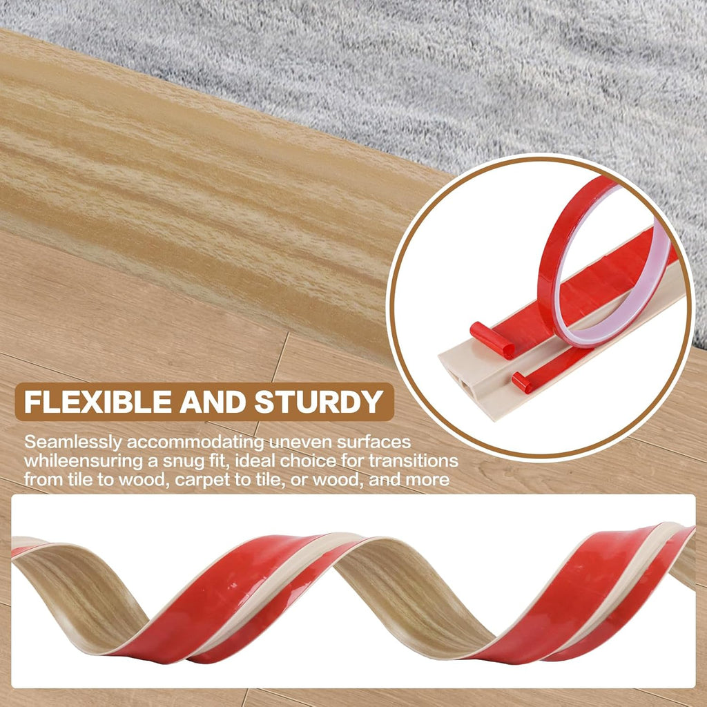 Floor Transition Strip Vinyl Door Threshold Ramp Self Adhesive Carpet Edging Strip Doorway Edge Trim, Overlap Edge Reducer for Laminate Carpet, Floor, Tile (Light Yellow Grain, 1/5" to 2/5", 6.6Ft)