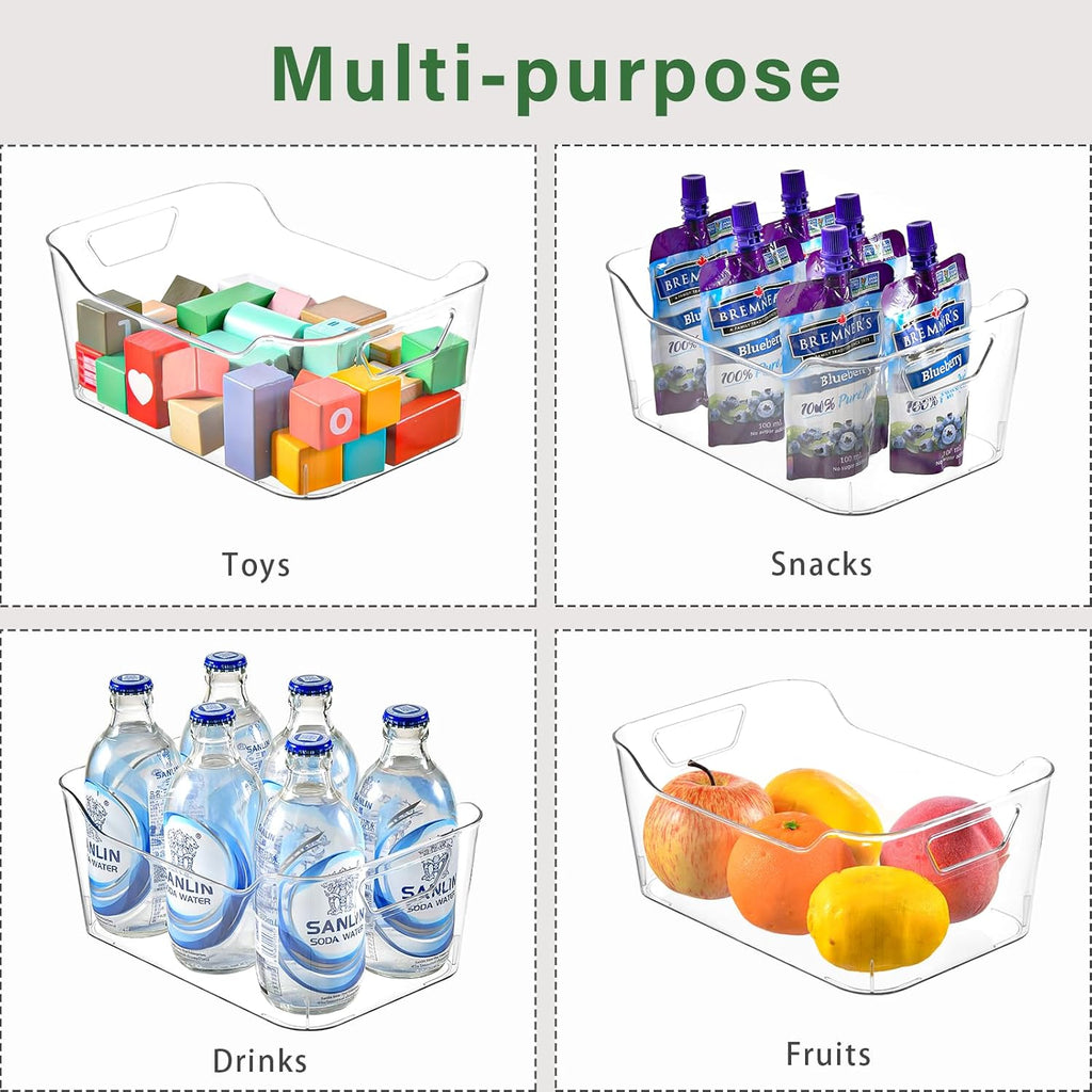 12 Pack Clear Plastic Storage Bins, Pantry Organizers and Storage, Clear Pantry Organizer Bins, Plastic Containers with Handle for Kitchen,Freezer,Cabinet,Closet,Bathroom Under Sink Storage