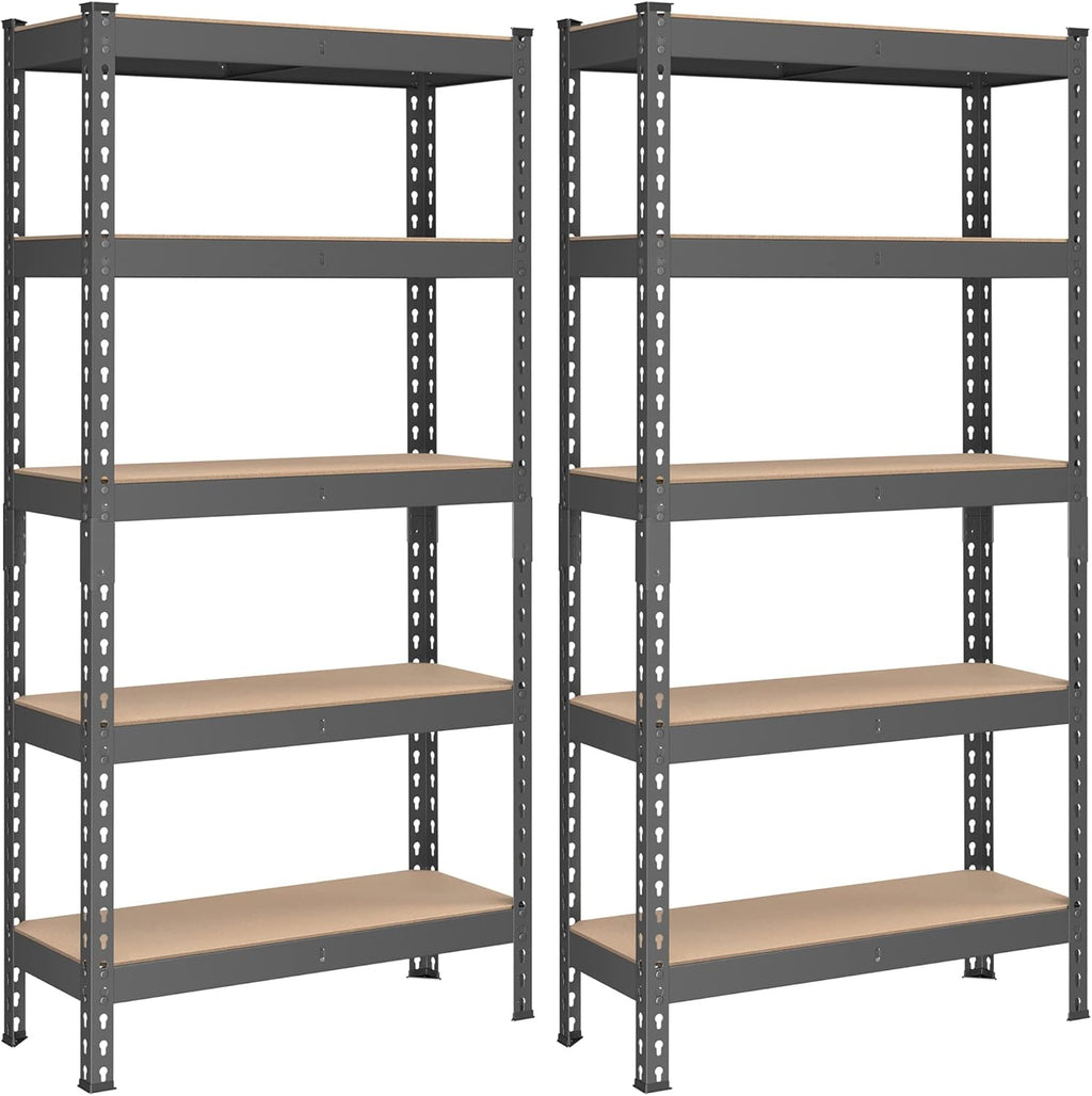 SONGMICS 5-Tier Storage Shelves, Load 2310 lb, Set of 2 Garage Storage, Boltless Assembly, Adjustable Shelving Unit, 11.8 x 29.5 x 59.1 Inches, for Study Shed Basement, Gray UGLR300G02