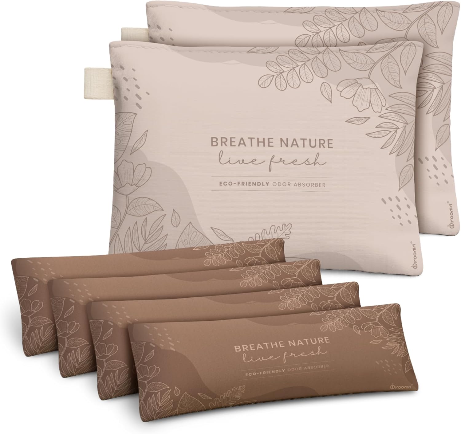 Roonin Activated Charcoal Odor Absorber - Bamboo Charcoal Air Purifying Bag - Activated Charcoal Bags Odor Absorber Packets - Home Deodorizer Odor Eliminator (6-pack)