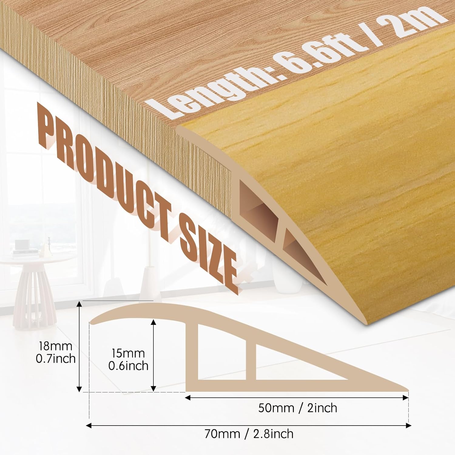 Floor Transition Strip Door Threshold 79" Floor Transition Reducer Trim on The Edges Threshold Strip Self Adhesive Suitable for Doorways, Tiles, Carpet