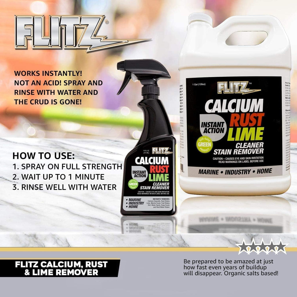 Flitz Calcium, Rust, & Lime Remover - 16oz Bottle of USA-Made Limescale Remover for Toilets, Showers, and More - Powerful Spray that Instantly Eliminates Tarnish, Grease, and Other Grime (1 Pack)