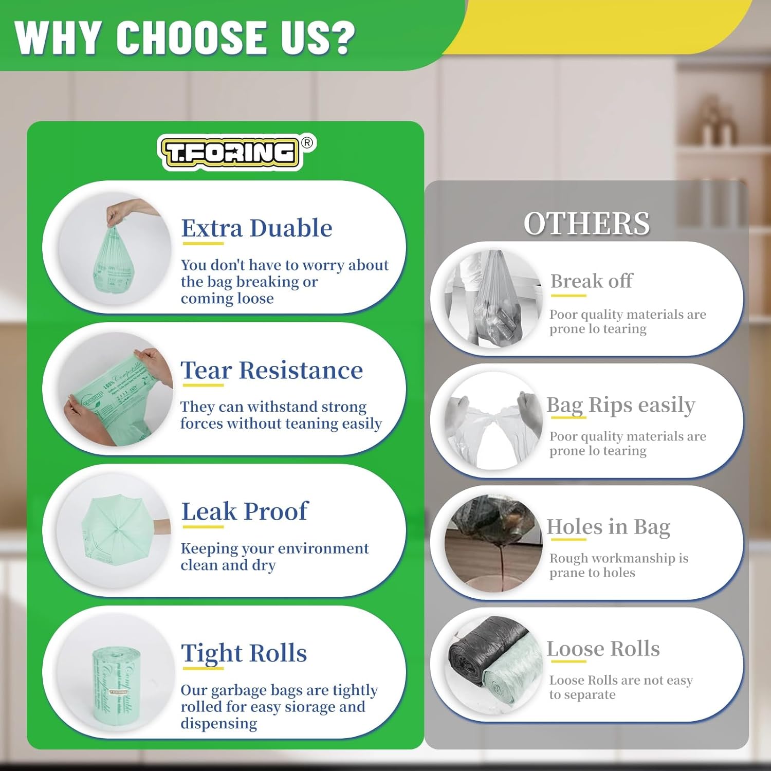 Small Compost Bags 2.6 Gallon - 80 Count 0.8 Mil Thick Compostable Trash Bags for Countertop Bin, ASTM D6400, US BPI, CMA and Europe OK compost HOME Certified